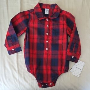 Nordstrom Red and Navy Plaid Long-Sleeve Baby Bodysuit
